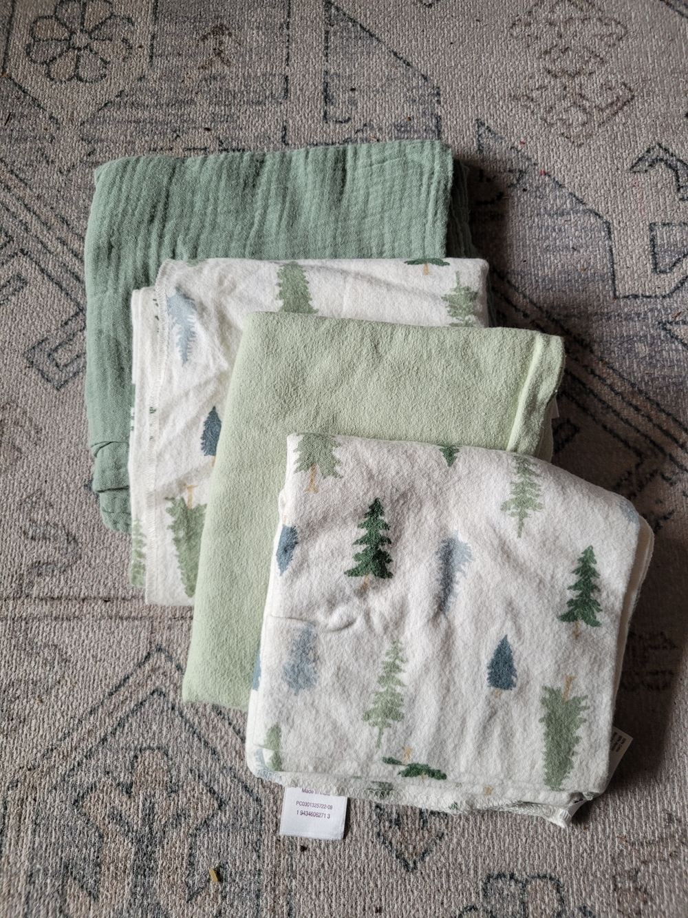 Forest Print & Solid Green Baby Blankets - 4 Pack